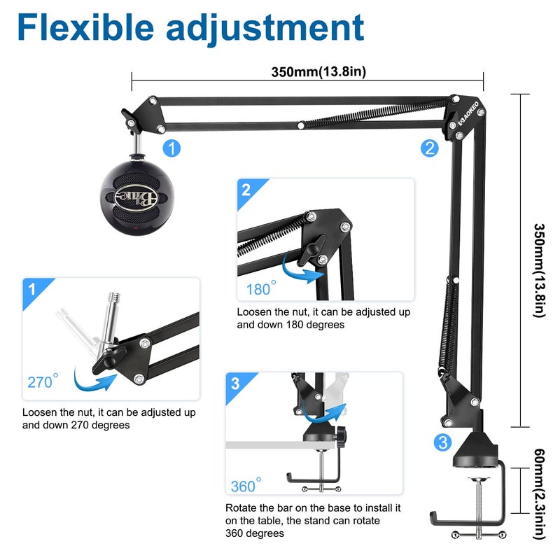Aokeo Microphone Arm,Aokeo AK-35 Microphone Desk Stand-Microphone Suspension Boom Scissor Arm Stand For Blue Yeti,Blue Snowball iCE,QuadCast,Elgato - Image 5